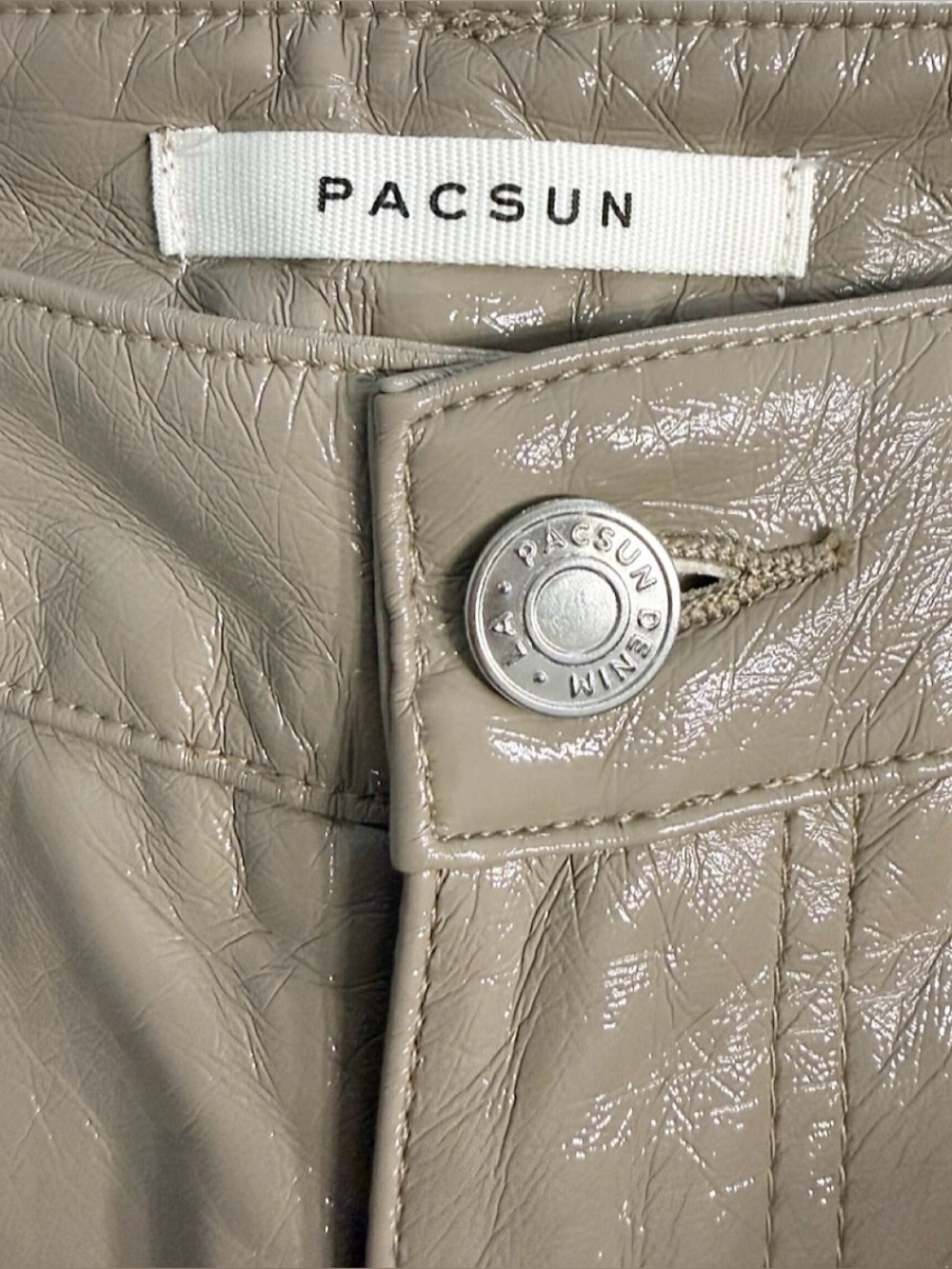 PacSun 90’s Boyfriend Faux Leather Pants Taupe Beige Size 27 Straight Leg - Picture 7 of 10